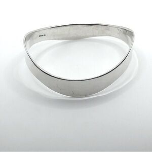 Vtg Sterling Silver Heavy Wide Wave Design / Shape Bangle 8.2”C / 2.6”D / 40g
